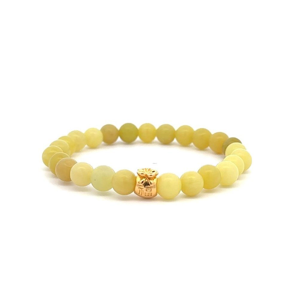 18K Gold Money Bag Lucky Charm Bracelet Gemstones Lemon Jade 6mm